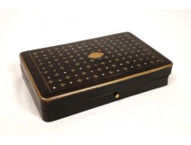 Blackened wooden box, pearl and gilt brass, signed Alphonse Giroux Paris, nineteenth