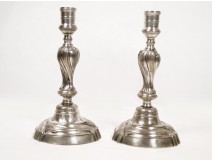 Pair of Candlesticks Bronze silver twisted Regency period, eighteenth