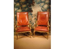 Pair of Armchairs Regency carved gilded eighteenth