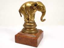Stamp gilt bronze sculpture of an elephant with red marble base, nineteenth