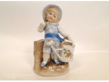 Biscuit Glazed Polychrome Child Watering Flowers 19th