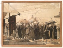 Lavis, a market Characters, Port in Normandy, signed Haudeville, twentieth