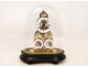 Skeleton clock and alarm unit fractions, under glass, in gilt brass nineteenth