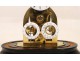 Skeleton clock and alarm unit fractions, under glass, in gilt brass nineteenth