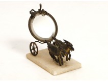 Watch stand brass gilded, mirror shape in a carriage, Napoleon III nineteenth