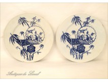Porcelain Plates Pair Birds Flowers Madas 20th