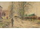 Charcoal pastel painting, Landscape with barges, boatmen and towpath, signed E. Febvre, twentieth