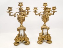 Pair of Candelabra Louis XVI white marble and gilded bronze, Napoleon III nineteenth