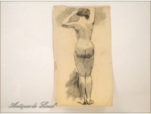 Sketch Study Drawing Nude Woman 20th Colarossi