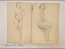 Sketch Study Drawing Nude Woman 20th Colarossi