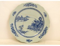 Porcelain dish Compagnie des Indes Blue Pagoda Landscape Kangxi 18th