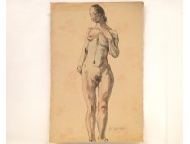 Drawing Watercolor Nude Woman Study Laigneau Villeneuve Dumas 20th