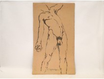 Study Drawing Nude Man Model Laigneau Villeneuve Dumas 20th