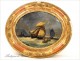 Fixed under glass painting, boats in port storm nineteenth