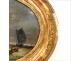 Fixed under glass painting, boats in port storm nineteenth