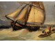 Fixed under glass painting, boats in port storm nineteenth