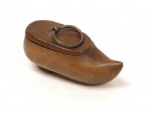 Shoe Clog Wood Carved Snuff Pop Art 19th Golden Brass