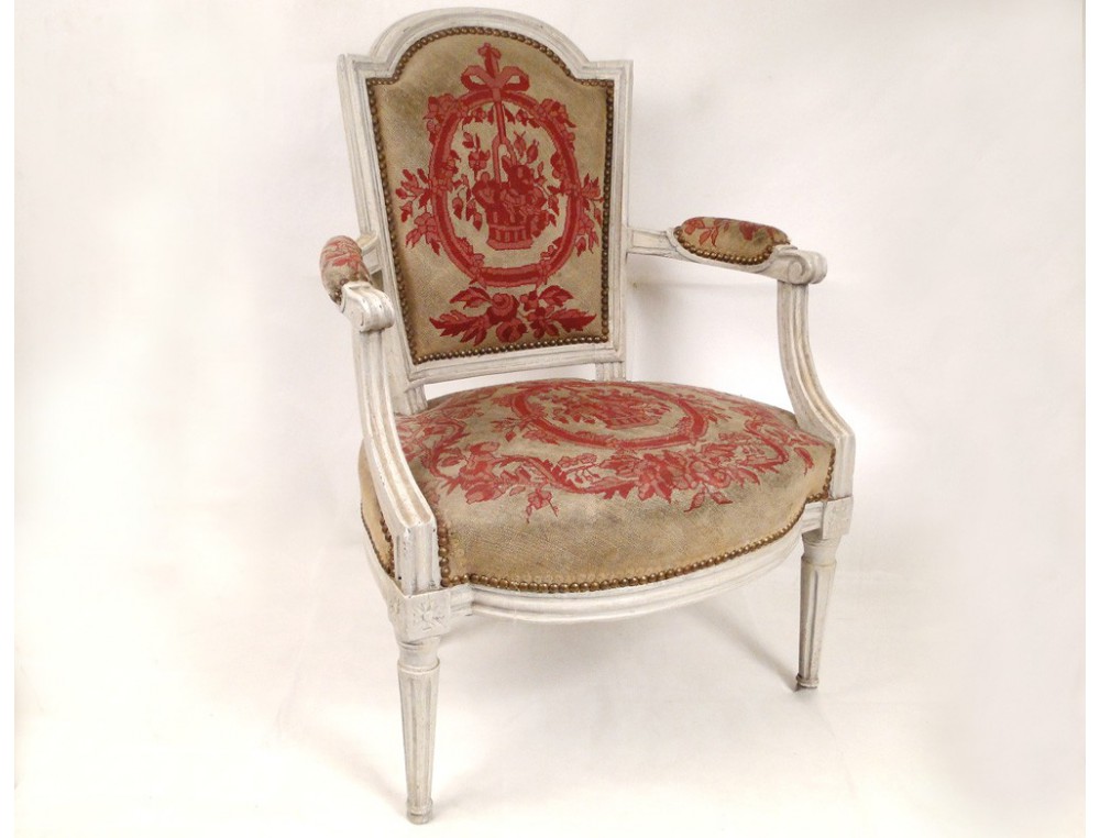 Office chair Louis XVI lacquered wood carved, decorated with jewels