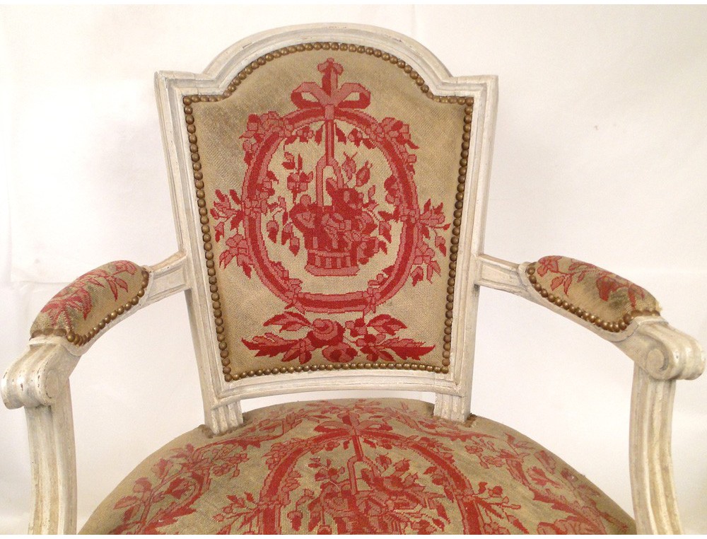Office chair Louis XVI lacquered wood carved, decorated with jewels
