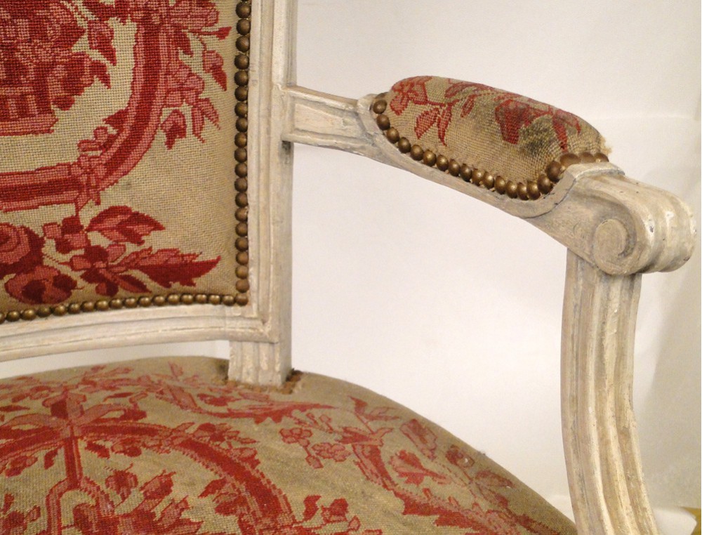 Office chair Louis XVI lacquered wood carved, decorated with jewels