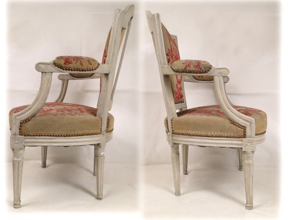 Office chair Louis XVI lacquered wood carved, decorated with jewels