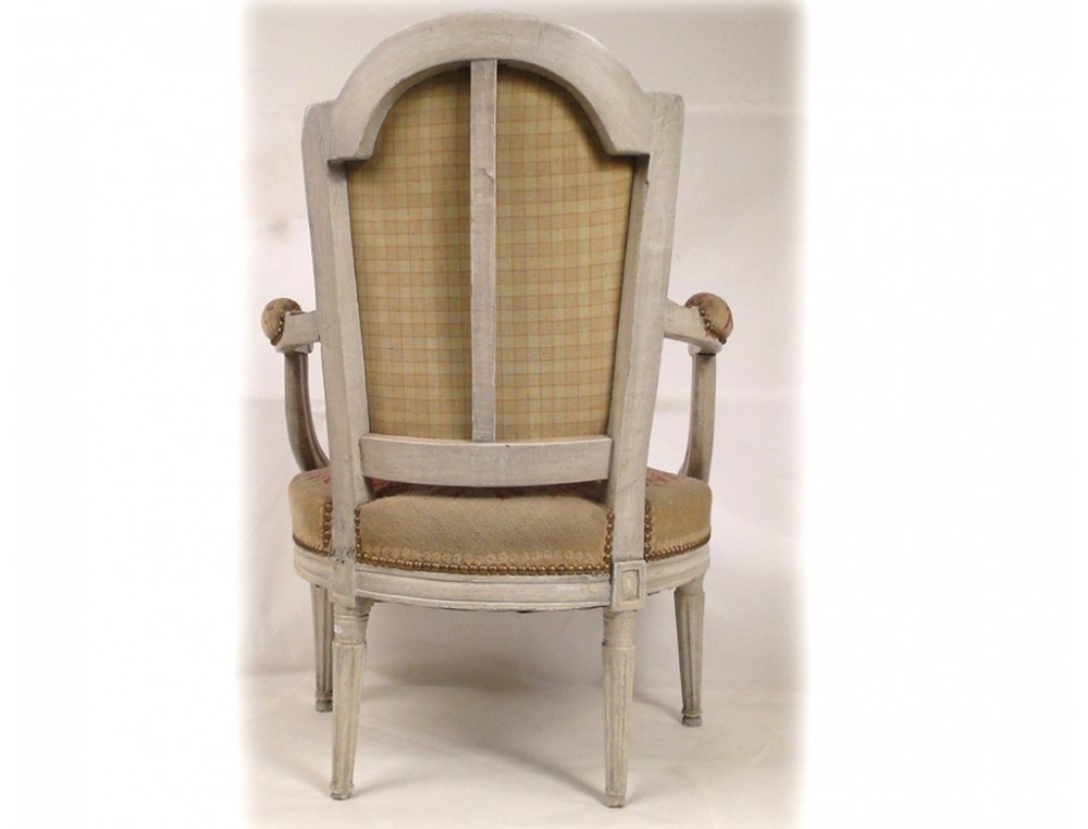 Office chair Louis XVI lacquered wood carved, decorated with jewels