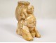 Netsuke carved ivory figure with wicker basket and Asian frog, Japan, nineteenth