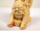 Netsuke carved ivory figure with wicker basket and Asian frog, Japan, nineteenth