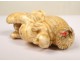 Netsuke carved ivory figure with wicker basket and Asian frog, Japan, nineteenth