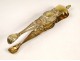 Sugar tongs sterling silver vermeil, punch Minerva, decorated with shells, Napoleon III nineteenth