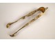 Sugar tongs sterling silver vermeil, punch Minerva, decorated with shells, Napoleon III nineteenth
