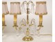 Pair of candlesticks with tassels, gilt bronze and crystal nineteenth