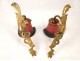 Pair of Art Nouveau bronze and glass paste signed Art of France
