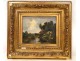 HSP washerwoman cottage landscape painting, Paul Vernon, Barbizon School, XIXth