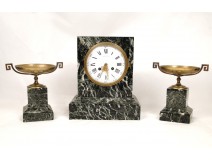 Mantelpiece clock terminal cassolettes green marble Raingo Brothers nineteenth