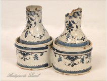 Vinegar cruet door of Rouen earthenware with floral eighteenth