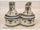 Vinegar cruet door of Rouen earthenware with floral eighteenth