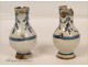 Vinegar cruet door of Rouen earthenware with floral eighteenth