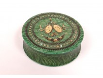 Round golden brass box malachite pearl stars monogram nineteenth century