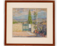 Pastel landscape south France Provence hills terrace flowers nineteenth century