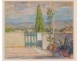 Pastel landscape south France Provence hills terrace flowers nineteenth century