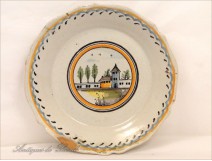 Earthenware plate Nevers, Castle or Manor House, eighteenth