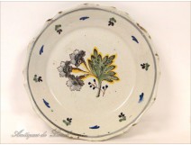 Earthenware plate Nevers botanical decor eighteenth