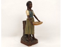 Character sculpture black woman wicker basket white clay nineteenth century