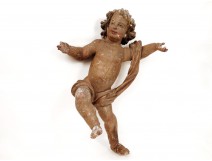 Polychrome wood sculpture statue angel cherub church Louis XVII