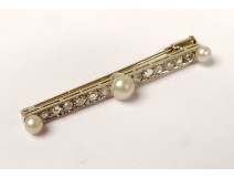 Pin in 18 karat white gold diamond and pink pearls twentieth century