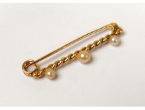 Pin in 18K solid gold pearls gold brooch twentieth century