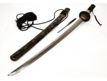 Japanese katana sword tsuba signed lacquered shagreen knife nineteenth Japan