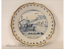 Earthenware plate Nevers Invasion Boat nineteenth