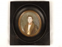 Miniature painted portrait young nobleman nineteenth century bourgeois Pollet